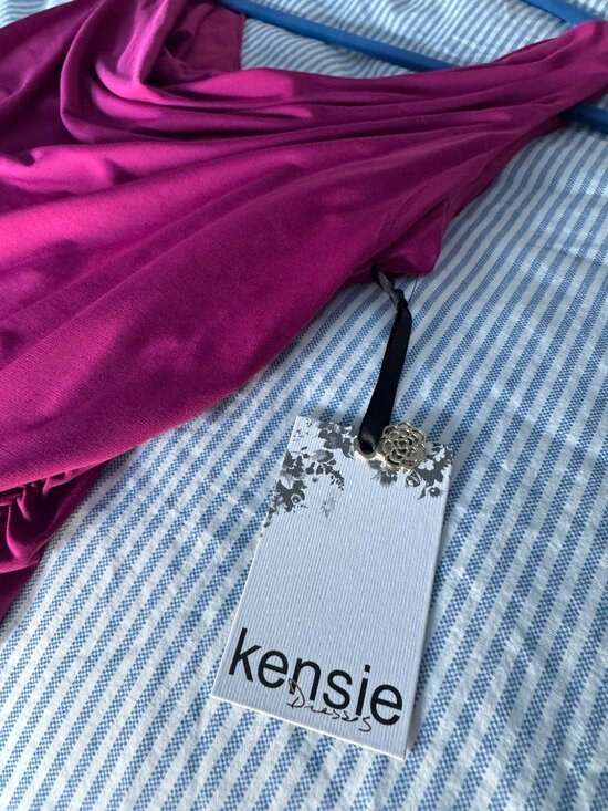 NWT Kensie Fuchsia Pink Draped Midi Dress Cowl Neck Ruched Size 10 - Picture 6 of 9